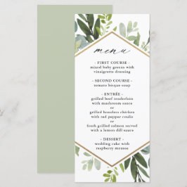 Watercolor Greenery Guld Hexagon Bröllop Meny