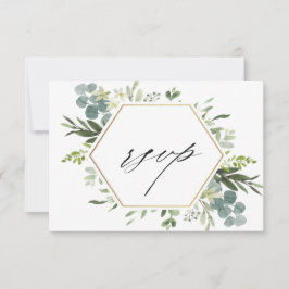 Watercolor Greenery Guld Hexagon Bröllop OSA Kort
