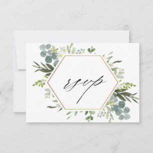 Watercolor Greenery Guld Hexagon Bröllop OSA Kort