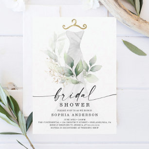 Watercolor Greenery Guld Inbjudningskort för möhip