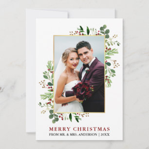 Watercolor Greenery Guld jul Newlyed Julkort
