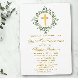 Watercolor Greenery Guld Kor First Communion Inbjudningar