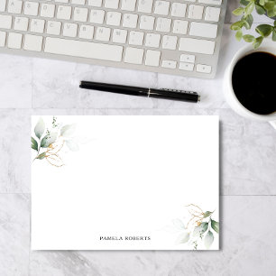 Watercolor Greenery Guld Löv Personal Tomt Anteckningskort