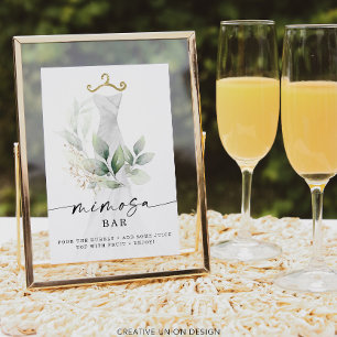 Watercolor Greenery Guld Möhippa Mimosa Sign Poster
