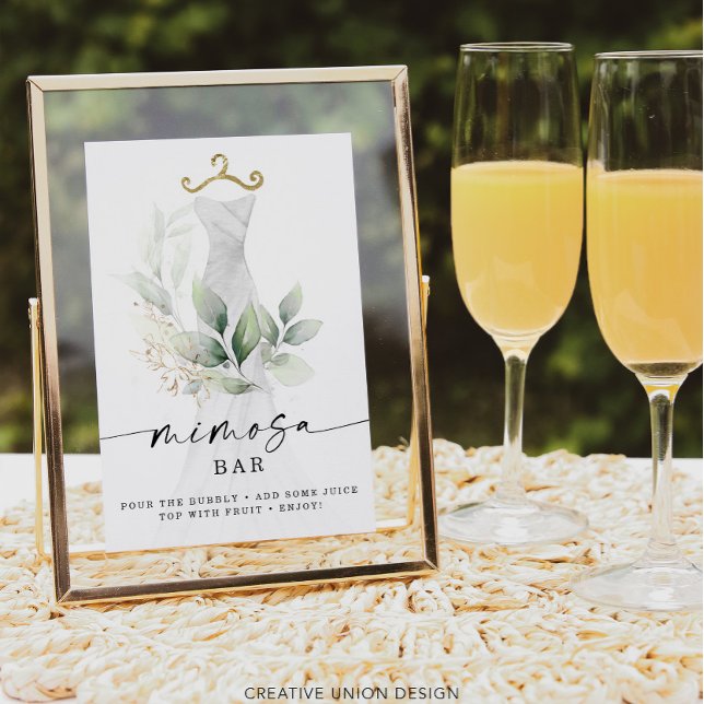 Watercolor Greenery Guld Möhippa Mimosa Sign Poster (Skapare uppladdad)