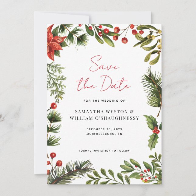 Watercolor Greenery Holiday Wedding Spara Datumet (Framsida)