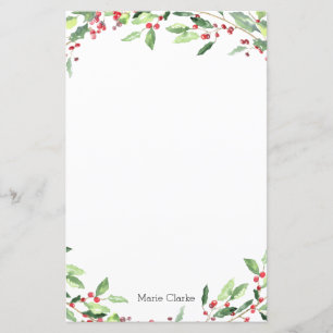 Watercolor Greenery Holly Personlig Stationary