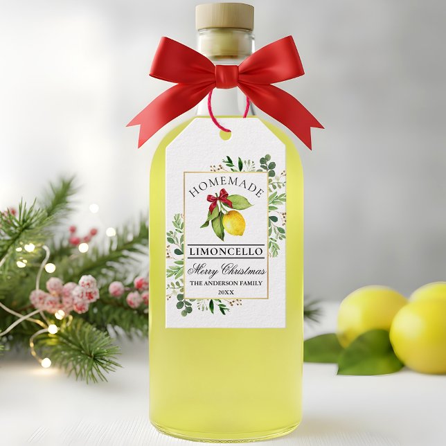 Watercolor Greenery Homemade Limoncello Jul Presentetikett (Customize to change text size or text style.)