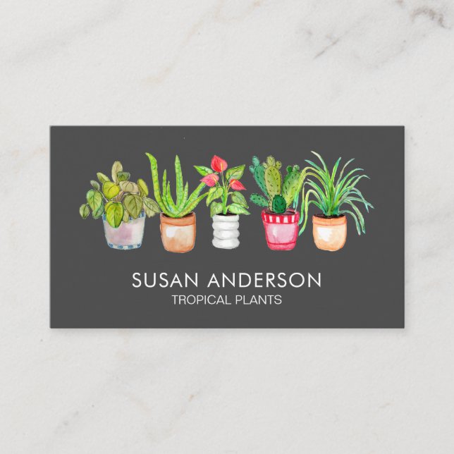 Watercolor Greenery Houseplanty Nursery Business C Visitkort (Framsida)
