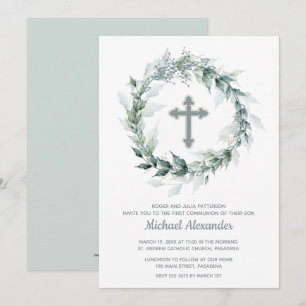 Watercolor Greenery Kor First Communion Inbjudningar