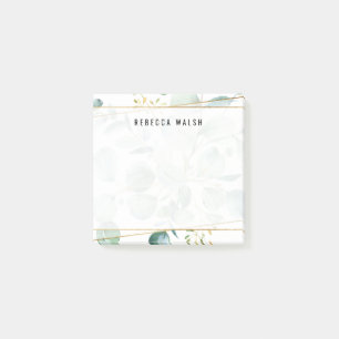 Watercolor Greenery Löv Faux Guld Rand Post-it Block