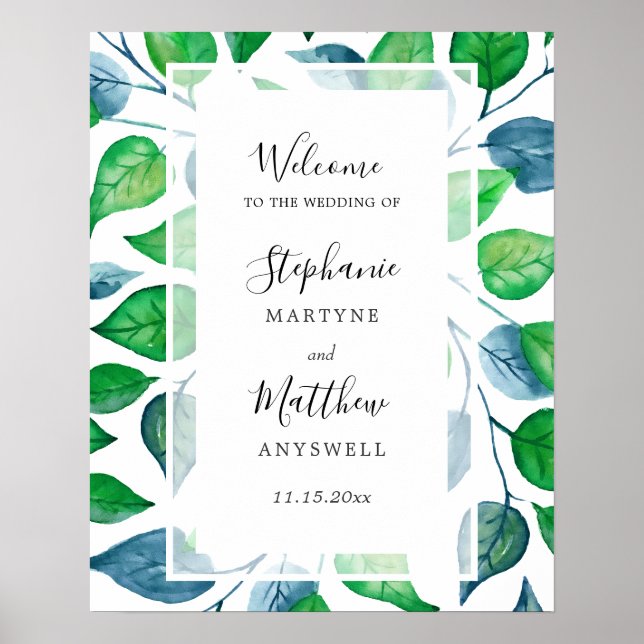 Watercolor Greenery Löv Foliage Bröllop Poster (Framsidan)