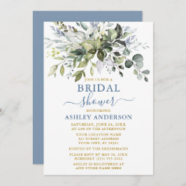 Watercolor Greenery Möhippa Guld Dusty Blue Inbjudningar