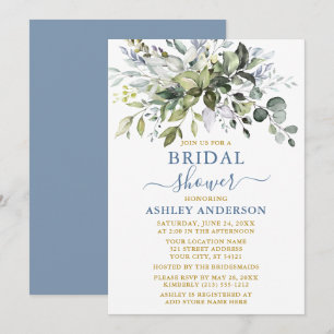 Watercolor Greenery Möhippa Guld Dusty Blue Inbjudningar