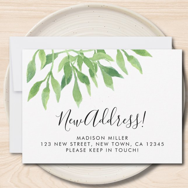 Watercolor Greenery New Address Moving Meddelande (Skapare uppladdad)
