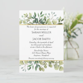 Watercolor Greenery och Guld Botanical Bröllop Inbjudningar