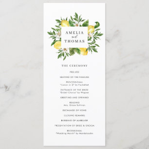 Watercolor Greenery och Lemons Bröllop Ceremony Program