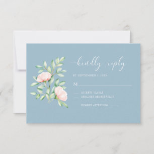 Watercolor Greenery Peach Ro Blommigt Dusty Blue OSA Kort