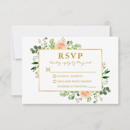 Watercolor Greenery Peach Ro Bröllop Guld OSA Kort