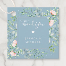 Watercolor Greenery Peach Ro Dusty Blue Bröllop Gåvor Etiketter