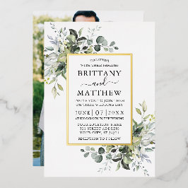 Watercolor Greenery Photo Bröllop Guld