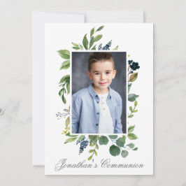 Watercolor Greenery Photo Heliga Communion Silver Inbjudningar