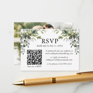 Watercolor Greenery Photo QR OSA Bröllop Tilläggskort