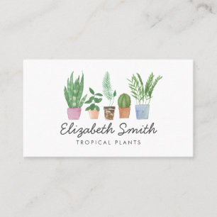 Watercolor Greenery Poted Houseplanty Nursery Visitkort
