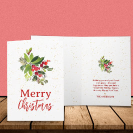 Watercolor Greenery & Red Berries God jul Anteckningskort
