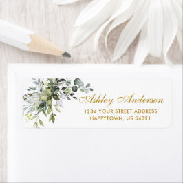 Watercolor Greenery Returadress Guld Returadress Etikett