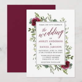 Watercolor Greenery Ro Bröllop Burgundy Inbjudningar