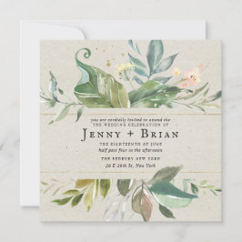 Watercolor Greenery | Rosa Blommigt Square Bröllop