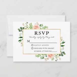 Watercolor Greenery Rosa ros Guld Bröllop OSA Kort