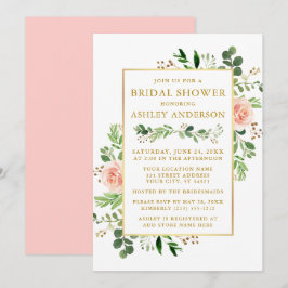 Watercolor Greenery Rosa ros Möhippa Guld Inbjudningar