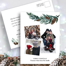 Watercolor Greenery Rustic Grönt Gräs Cone Bough Helg Vykort