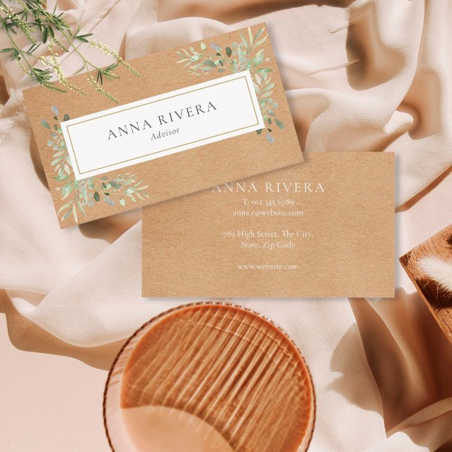 Watercolor Greenery Rustic Kraft Professionell Visitkort (Skapare uppladdad)