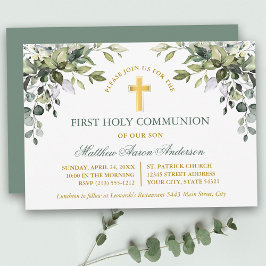 Watercolor Greenery Sage Green Gold Communion Inbjudningar