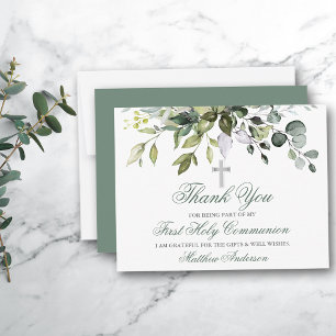 Watercolor Greenery Sage Grönt Communion Tack Kort