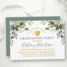 Watercolor Greenery Sage Grönt Guld Grad Party
