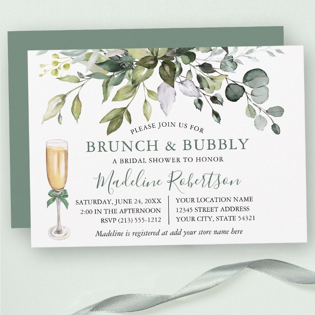 Watercolor Greenery Sage Grönt Möhippa Brunch Inbjudningar (Customize to change text color, text style or color of back of card.)