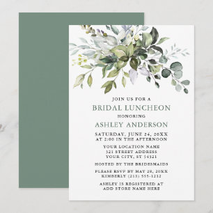 Watercolor Greenery Sage Grönt Möhippa Luncheon Inbjudningar