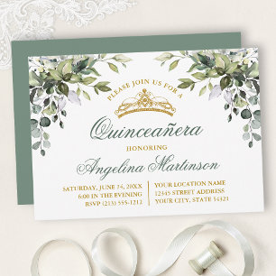 Watercolor Greenery Sage Grönt Quinceanera Party Inbjudningar