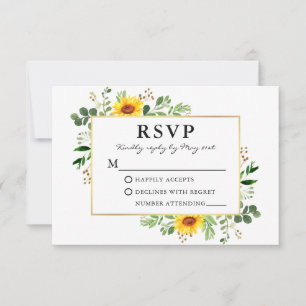 Watercolor Greenery Sunblommor Guld Bröllop OSA Kort