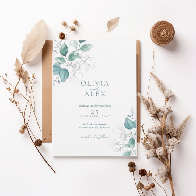 Watercolor Greenery Wedding Invitation Inbjudningar (Skapare uppladdad)