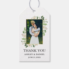 Watercolor Greenery White Blommigt Wedding Favor Presentetikett