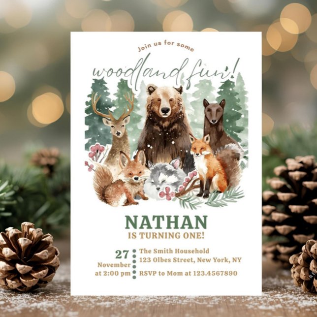 Watercolor Greenery Woodland Forest Birthday Inbjudningar (woodland theme, watercolor, forest, rustic, forest animals, country, garden high tea, vintage storyb)