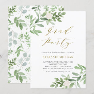Watercolor Greeney och White Flowers Studenten Inbjudningar