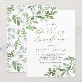 Watercolor Greeney White Blommigt Wedng Luncheon Inbjudningar