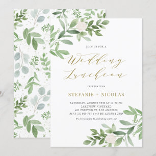 Watercolor Greeney White Blommigt Wedng Luncheon Inbjudningar