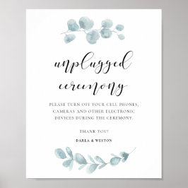 Watercolor grey Unplugged bröllop-ceremoni Poster